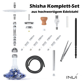 INVI Shisha Tesseract Edelstahl Transparent - Blau RS Silber