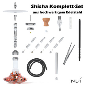 INVI Shisha Tesseract Edelstahl Transparent - Rot RS Silber