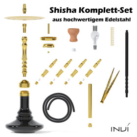 INVI Shisha Tesseract Edelstahl Schwarz RS Gold